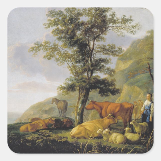 Cattle near a River  Aelbert Cuyp    Square Sticker (Front)