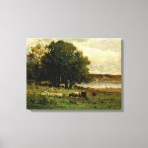 Cattle Near River - Edward Mitchell Bannister  Canvas Print