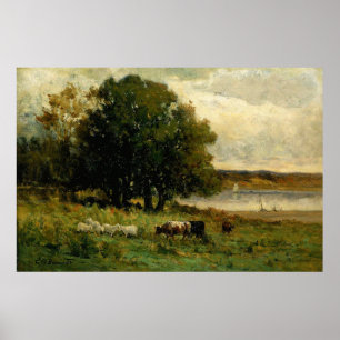 Cattle Near River - Edward Mitchell Bannister  Poster