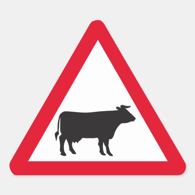 Cattle Road Sign Triangle Sticker (Front)