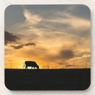 Cattle Sunset Silhouette Coaster