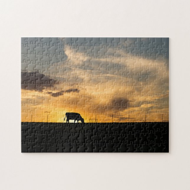 Cattle Sunset Silhouette Jigsaw Puzzle (Horizontal)
