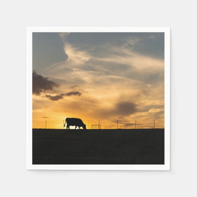 Cattle Sunset Silhouette Napkin (Front)