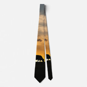 Cattle Sunset Silhouette Neck Tie