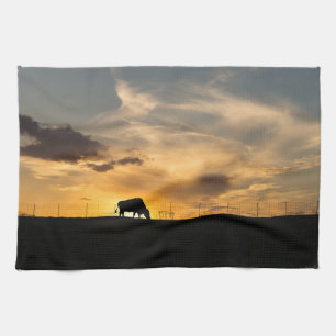Cattle Sunset Silhouette Tea Towel