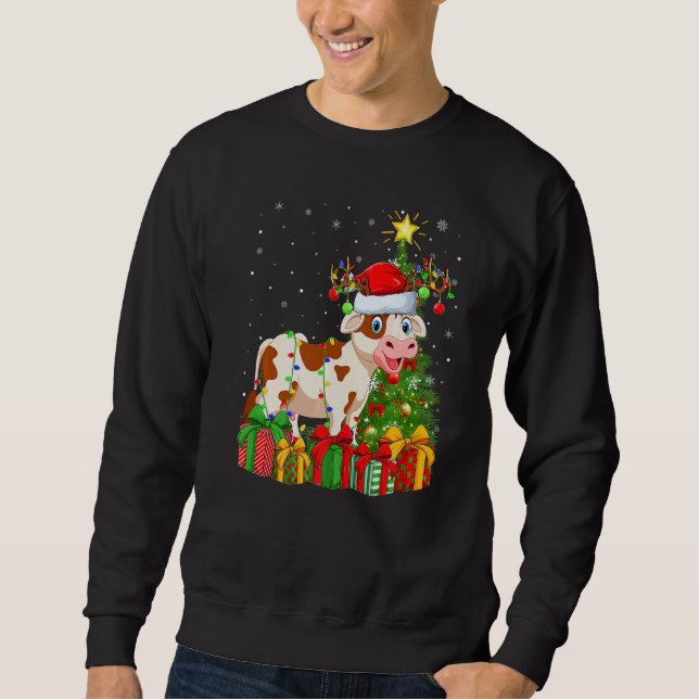 Cattle  Xmas Holiday Santa Cattle Christmas Tree Sweatshirt (Front)