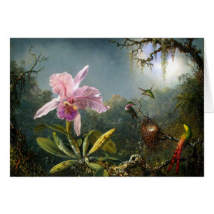 Cattleya Orchid and Three Brazilian Hummingbirds