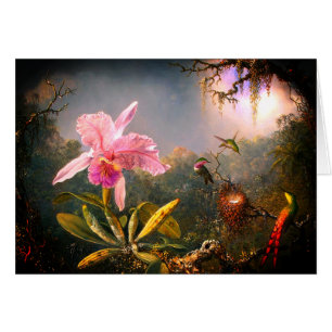 Cattleya Orchid and Three Brazilian Hummingbirds