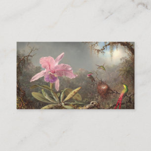 Cattleya Orchid and Three Hummingbirds 1871 Business Card