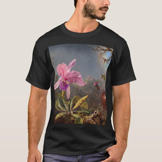 Cattleya Orchid and Three Hummingbirds by Heade T-Shirt (Front)