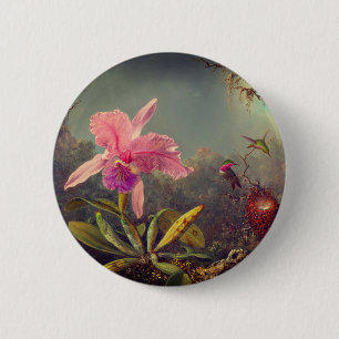 Cattleya Orchid and Three Hummingbirds Heade 6 Cm Round Badge