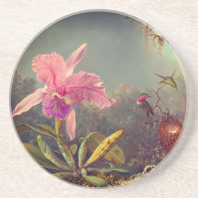 Cattleya Orchid and Three Hummingbirds Heade Coaster (Front)