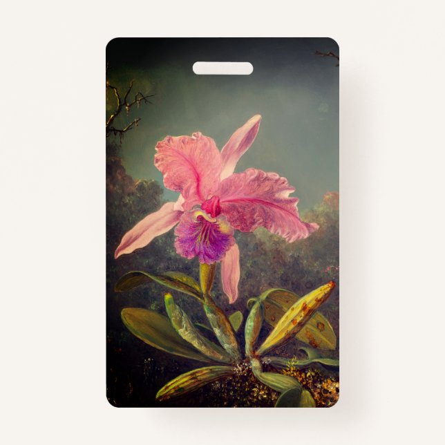 Cattleya Orchid and Three Hummingbirds Heade ID Badge (Front)
