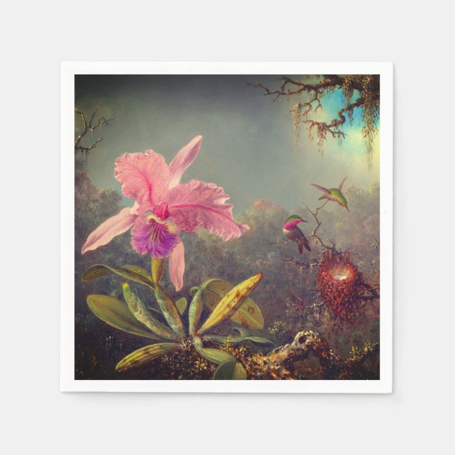 Cattleya Orchid and Three Hummingbirds Heade Napkin (Front)
