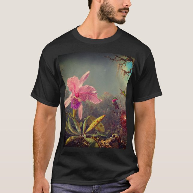 Cattleya Orchid and Three Hummingbirds Heade T-Shirt (Front)