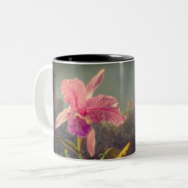 Cattleya Orchid and Three Hummingbirds Heade Two-Tone Coffee Mug (Front Left)