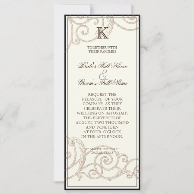 Cattleya Orchid Black Cream - Wedding Invitation (Front)