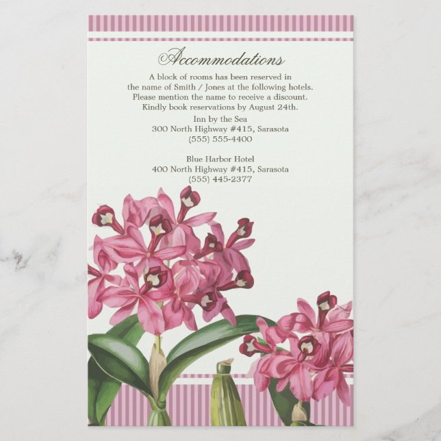 Cattleya Pink Orchid Wedding Directions (Front)