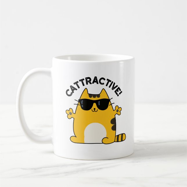Cattractive Funny Attractive Cat Pun  Coffee Mug (Left)