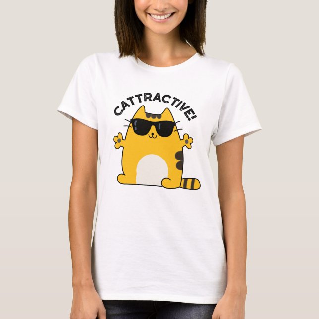 Cattractive Funny Attractive Cat Pun  T-Shirt (Front)