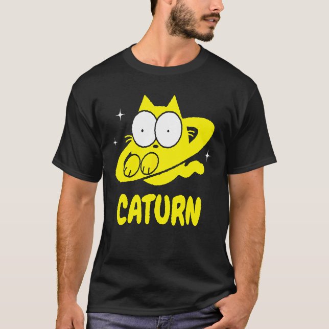Caturn Cat  Space Saturn Doodle T-Shirt (Front)