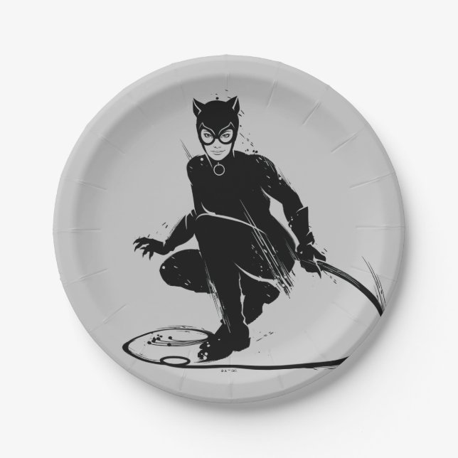 Catwoman Ink Brush Pose Paper Plate (Front)