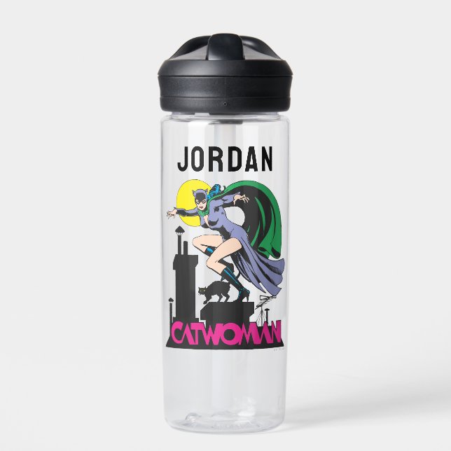 Catwoman & Pink Name Water Bottle (Front)