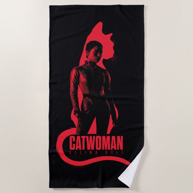 Catwoman Selina Kyle Cat Silhouette Beach Towel (Front)