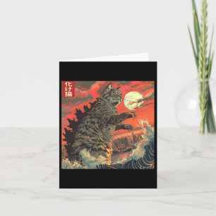 Catzilla Attacking Japan Funny Cute Cat Anime Styl Card