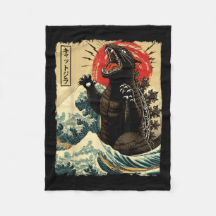Catzilla Cat Art Funny Cat Japanese For Men Women  Fleece Blanket