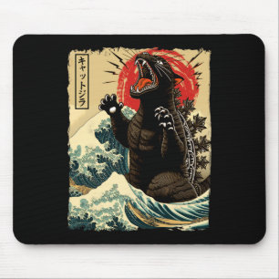 Catzilla Cat Art Funny Cat Japanese For Men Women  Mouse Pad