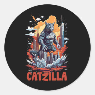 Catzilla Cat City Skyline Funny Classic Round Sticker