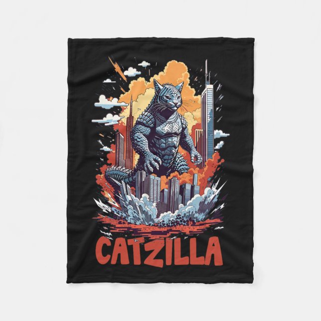 Catzilla Cat City Skyline Funny  Fleece Blanket (Front)