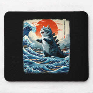 Catzilla Cat Japanese Art Funny Cat Adventure 0hok Mouse Pad