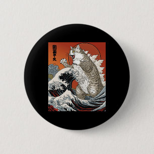 Catzilla Cat Japanese Art Funny Cat For Men Women 6 Cm Round Badge