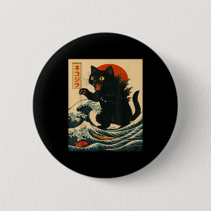 Catzilla Cat Japanese Art Funny Cat For Men Women 6 Cm Round Badge