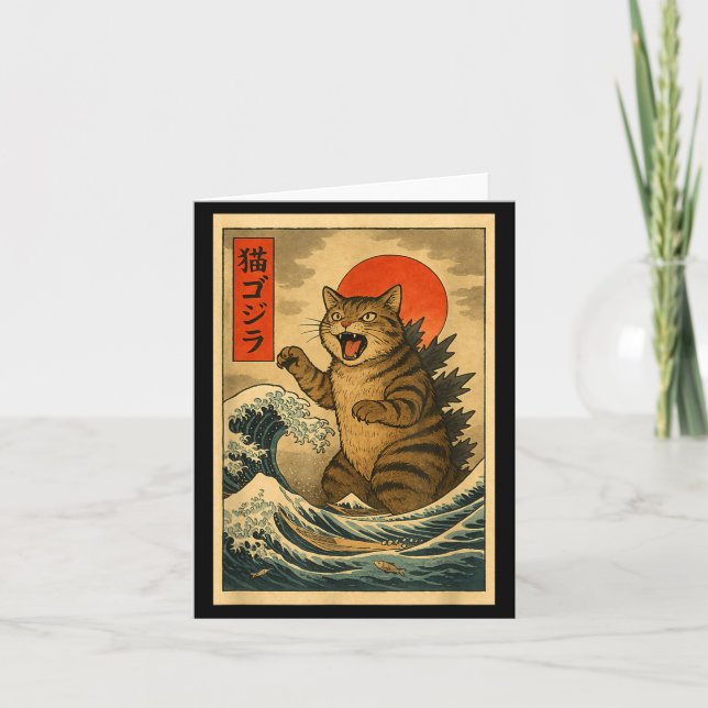 Catzilla Cat Japanese Art Funny Cat For Men Women  Card (Front)