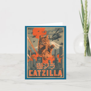Catzilla Cat Japanese Art Funny Cat For Men Women Card