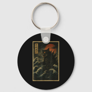 Catzilla Cat Japanese Art Funny Cat For Men Women Key Ring