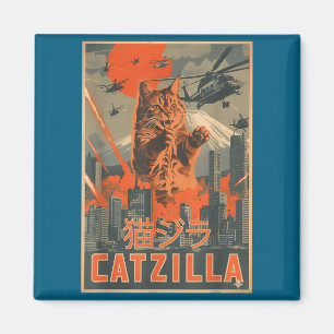 Catzilla Cat Japanese Art Funny Cat For Men Women  Magnet