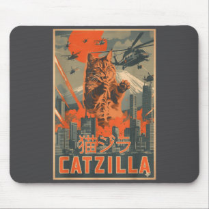 Catzilla Cat Japanese Art Funny Cat For Men Women  Mouse Pad