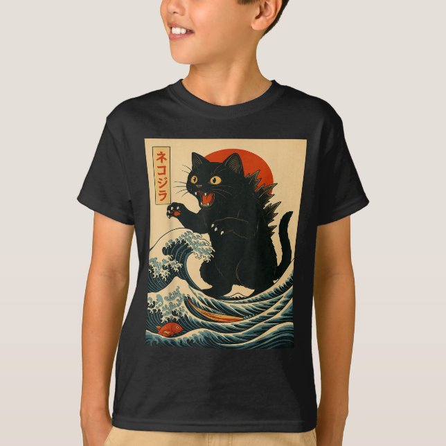 Catzilla Cat Japanese Art Funny Cat For Men Women  T-Shirt (Front)