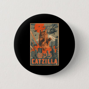 Catzilla Cat Japanese Art Funny Cat Gifts For Men 6 Cm Round Badge