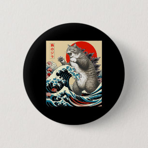 Catzilla Cat Japanese Art Funny Cat Gifts For Men 6 Cm Round Badge