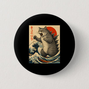 Catzilla Cat Japanese Art Funny Cat Gifts For Men  6 Cm Round Badge
