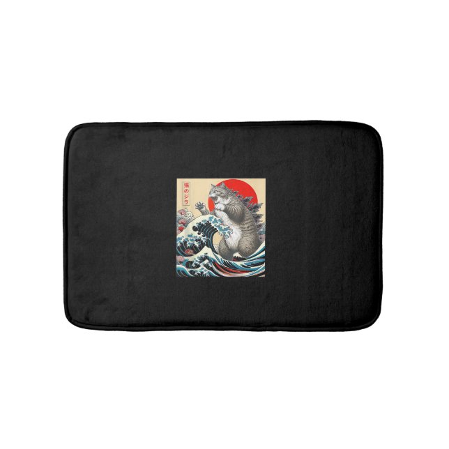 Catzilla Cat Japanese Art Funny Cat Gifts For Men  Bath Mat (Front)