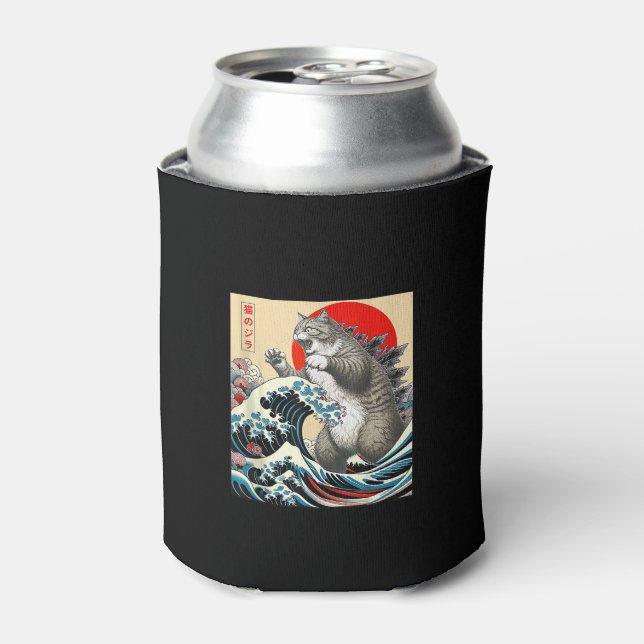 Catzilla Cat Japanese Art Funny Cat Gifts For Men  Can Cooler (Can Front)