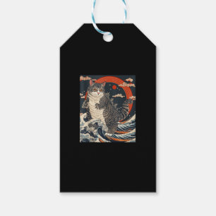 Catzilla Cat Japanese Art Funny Cat Gifts For Men Gift Tags