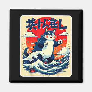 Catzilla Cat Japanese Art Funny Cat Gifts For Men Magnet