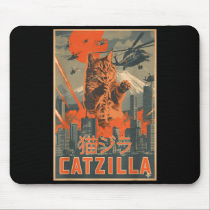 Catzilla Cat Japanese Art Funny Cat Gifts For Men Mouse Pad
